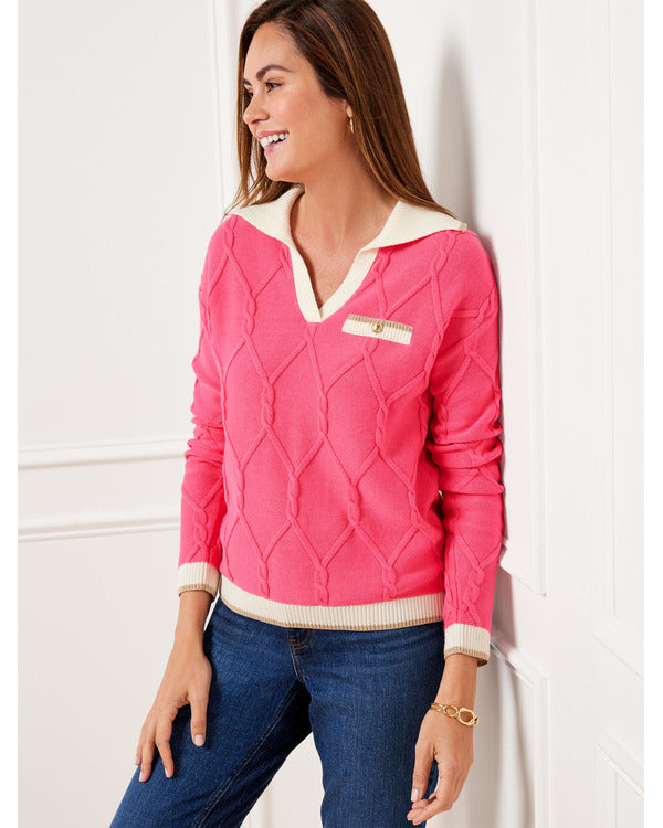 The Today Show 2025 Anne Drewry Pink Cable Knit Polo Sweater