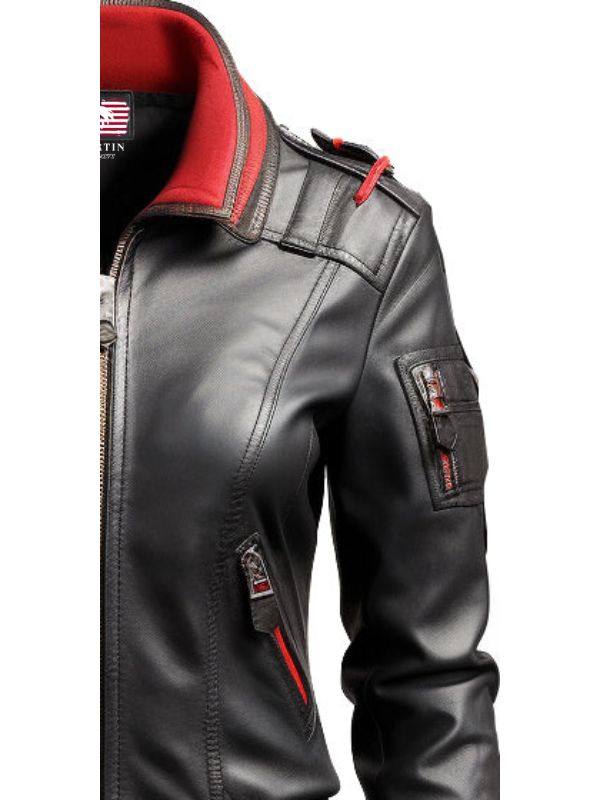 Women Black Bomber Leather Jacket