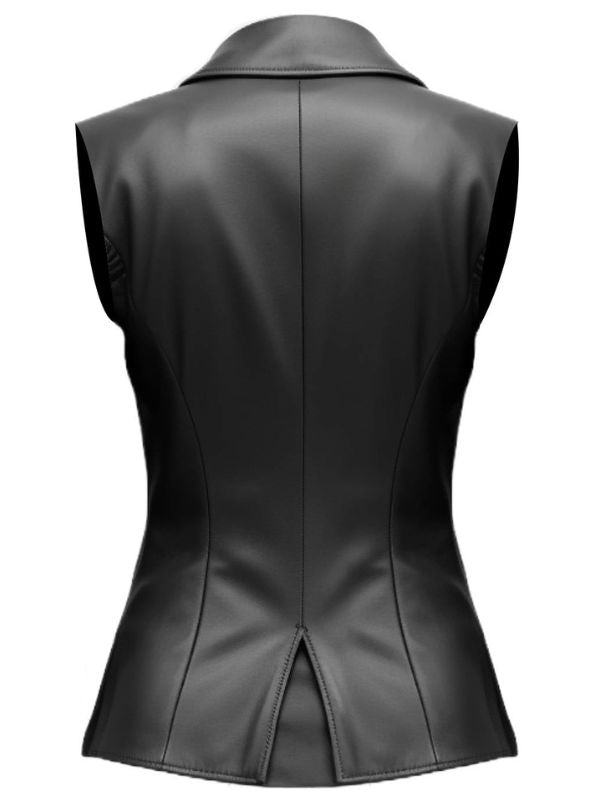 Women Black Casual Leather Vest