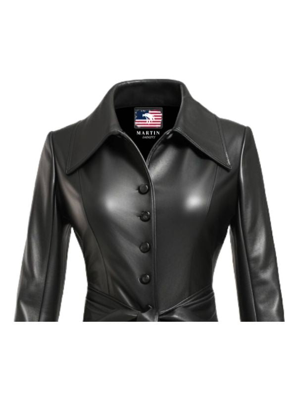 Women Black Leather Long Coat - Long Leather Coat