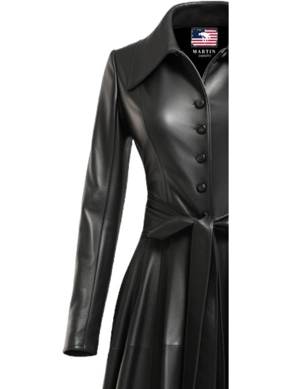 Women Black Leather Long Coat - Long Leather Coat