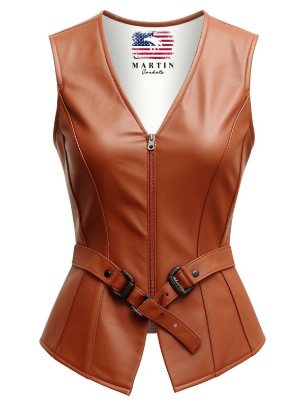 Women Classic Brown Leather Vest