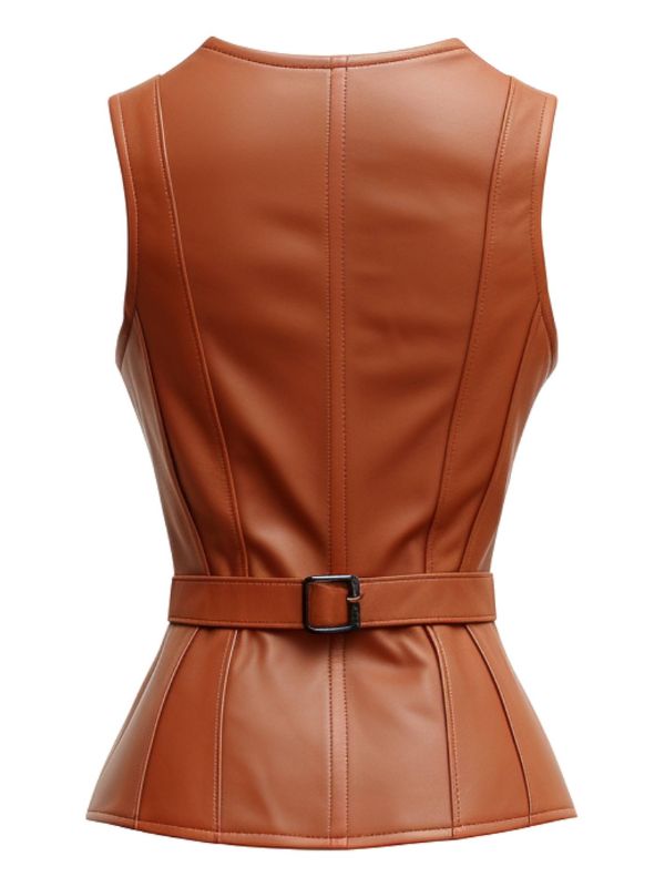 Women Classic Brown Leather Vest