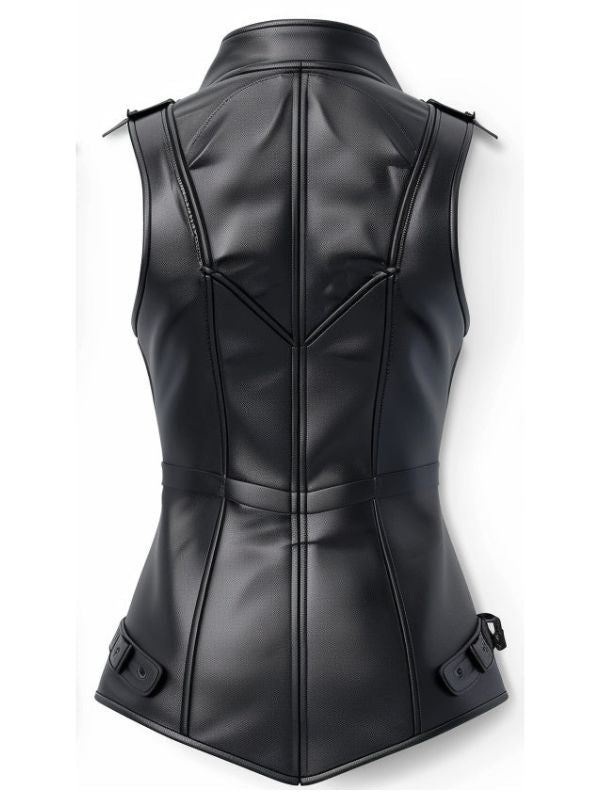 Women Stylish Black Leather Vest