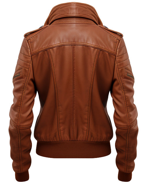 Women Leather Jacket Tan Bomber Style