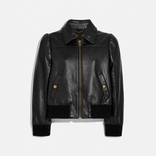 Women’s Black Shearling Aviator Leather Bomber Jacket