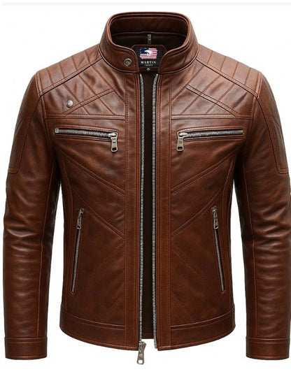 Austin Leather Brown Jacket - Men Leather Jacket Brown
