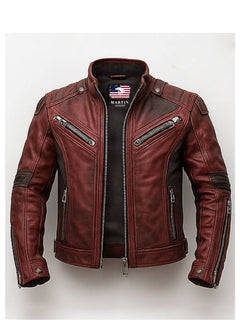 Yusef Men's Red Leather Motorcycle Jacket