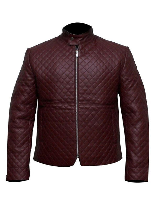Diamond Classic Quilted Leather Jacket - Maroon