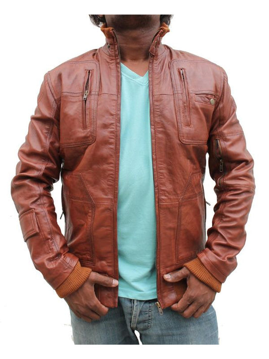 Men Vintage Biker Stylish Leather Jacket - Tan Brown