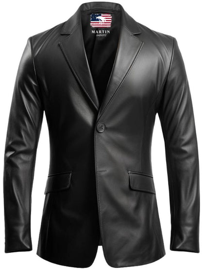 Men Black leather Two Button Blazer - Leather Blazer for Men