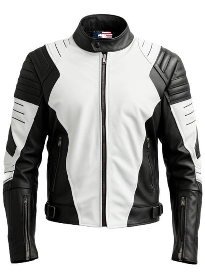 Mens Leather Jacket - Faux Leather Black and White