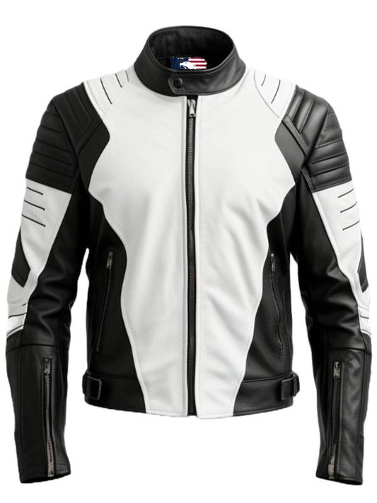 Mens Leather Jacket - Faux Leather Black and White