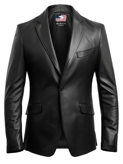 Men Black Stylish Designer Leather Blazer