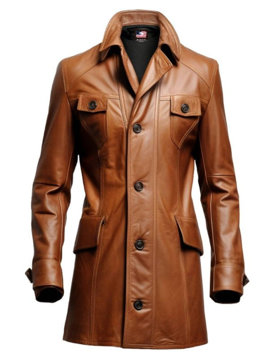 Men Stylish Brown Leather Coat - Men Leather Coat