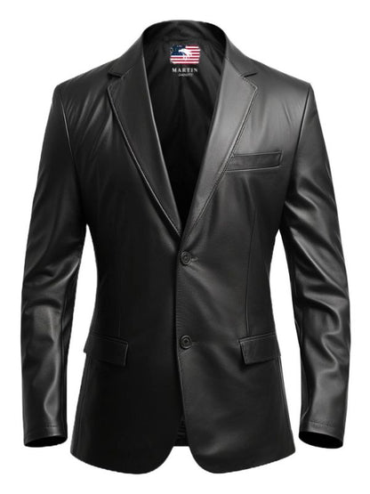 Men Black leather Blazer