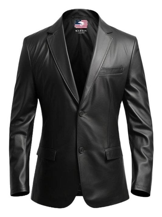 Men Black leather Blazer