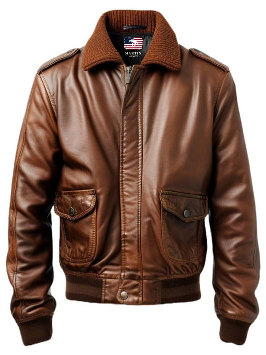 Aviator 90's Distressed Men Bomber Vintage Leather Jacket - Distressed Brown Bomber Jacket