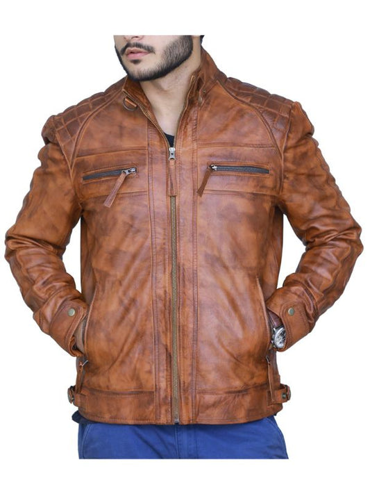 Diamond Classic Leather Jacket - Tan Brown
