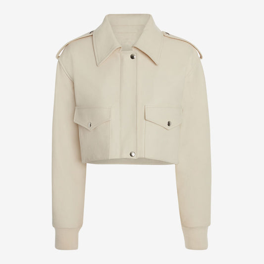 Women’s White RAF Aviator Sheepskin Shearling Leather Bomber Jacket