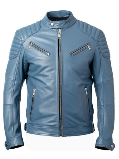 Men Oliver Blue Faux Leather Jacket