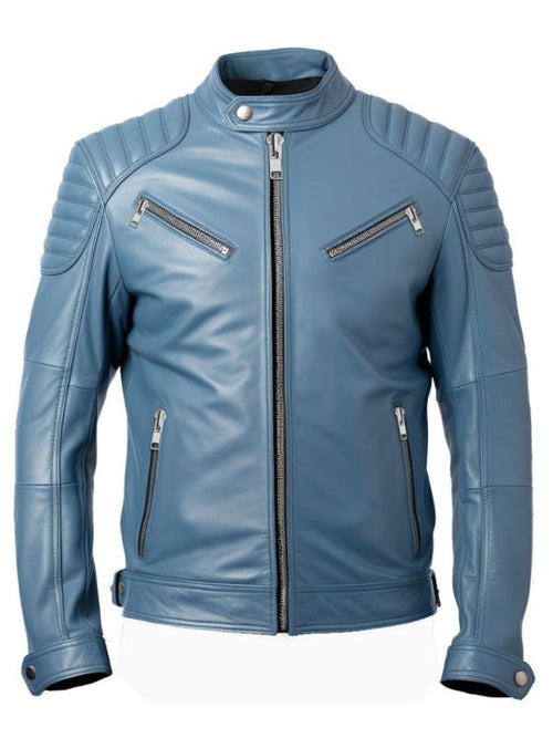 Men Oliver Blue Faux Leather Jacket
