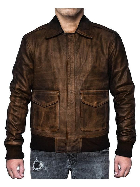 Distressed Brown Leather Jacket A2 Navy Flight