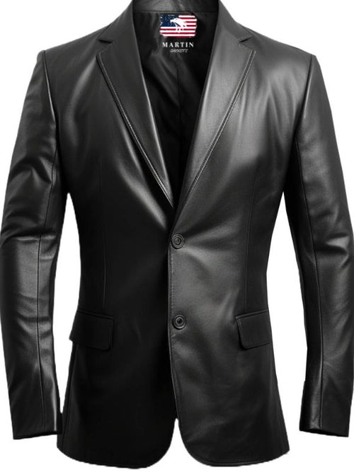 Men Black Biker Leather Blazer - Leather Coats for Men