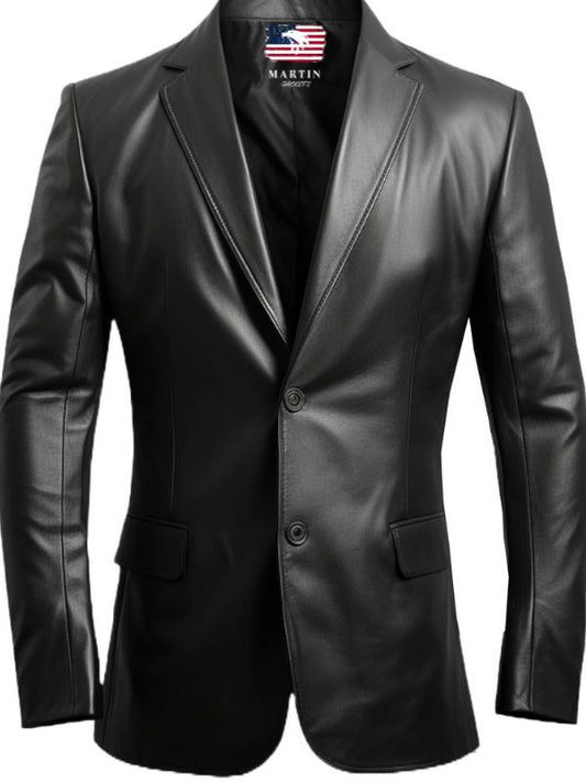 Men Black Biker Leather Blazer - Leather Coats for Men