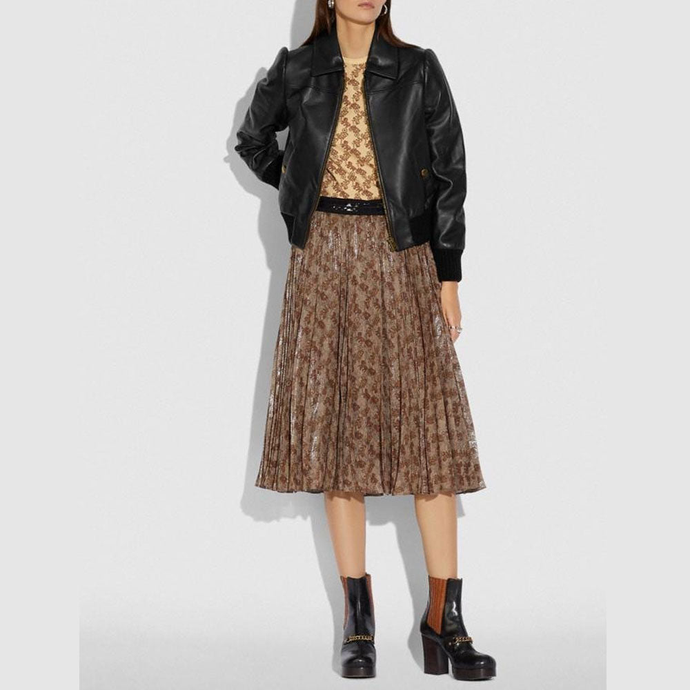 Women’s Black Shearling Aviator Leather Bomber Jacket