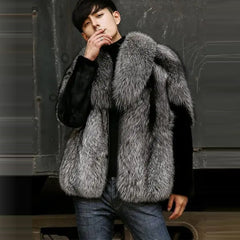 2022 New Men’s Winter Grey Shearling Short Faux Fur Mink Jacket Coat