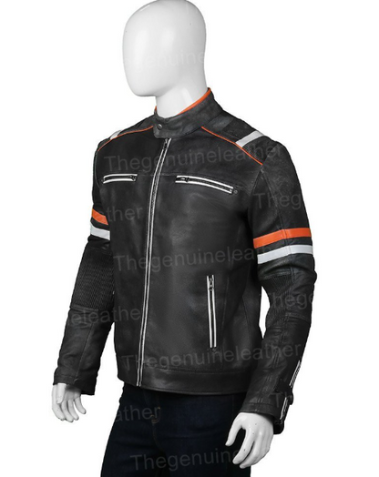 Mens Cafe Racer Motorcycle Leather Jacket