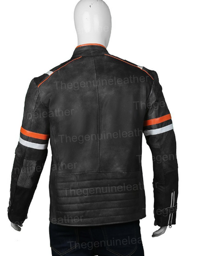 Mens Cafe Racer Motorcycle Leather Jacket