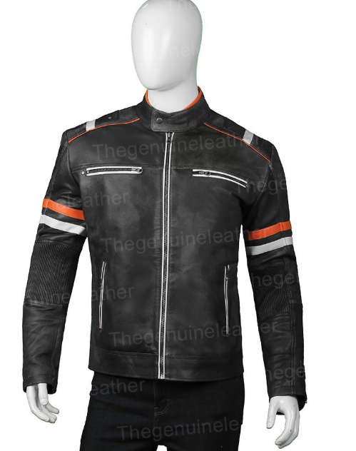 Mens Cafe Racer Motorcycle Leather Jacket