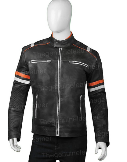 Mens Cafe Racer Motorcycle Leather Jacket