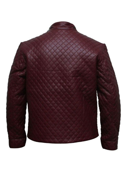 Diamond Classic Quilted Leather Jacket - Maroon
