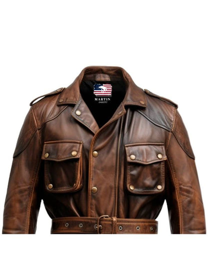 Men Military Style Vintage Leather Jacket