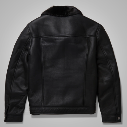New Mens Black B3 Shearling Real Sheepskin Leather Trucker Flying Jacket