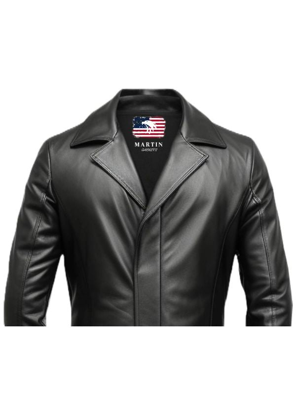 Men Black Long Leather Coat