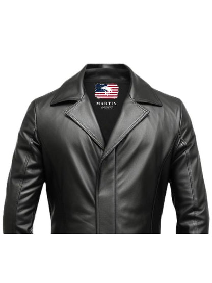 Men Black Long Leather Coat