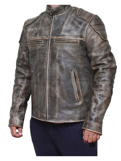 Retro Men Vintage Biker Leather Jacket - Antique