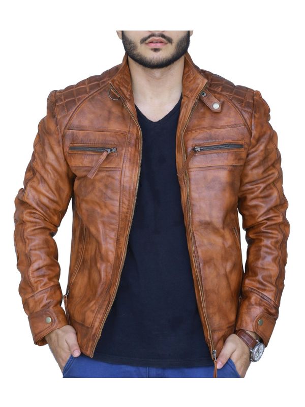 Diamond Classic Leather Jacket - Tan Brown