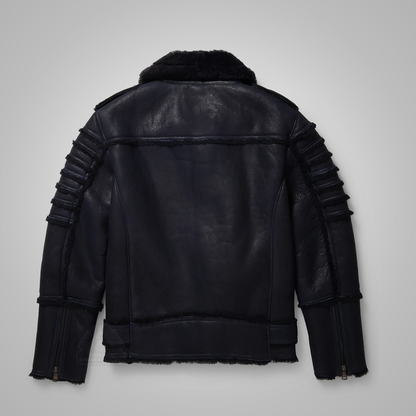 New Men’s Black RAF Flying Shearling Sheepskin Moto Leather Jacket