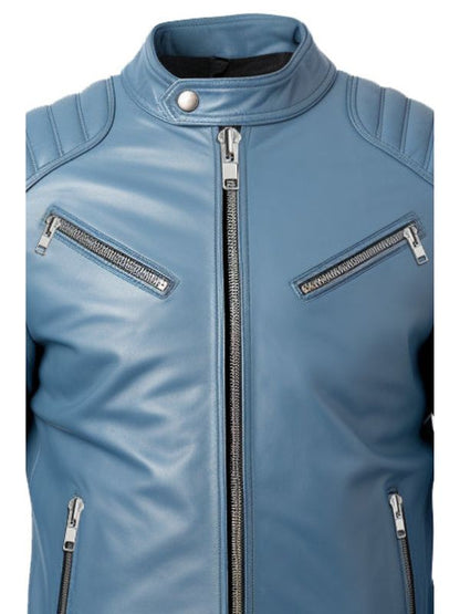 Men Oliver Blue Faux Leather Jacket