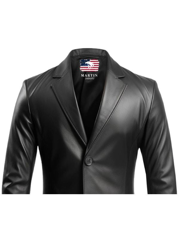 Men Black leather Two Button Blazer - Leather Blazer for Men