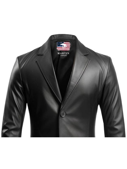 Men Black leather Two Button Blazer - Leather Blazer for Men