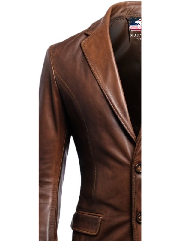 Men Stylish Distressed Brown Leather Blazer - Men Leather Blazer
