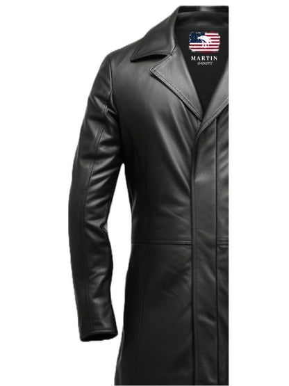 Men Black Long Leather Coat