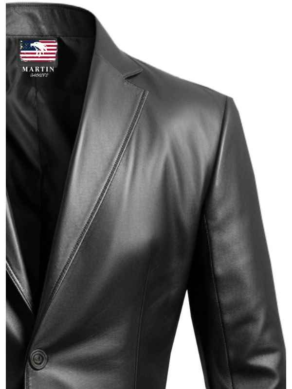 Men Black Biker Leather Blazer - Leather Coats for Men