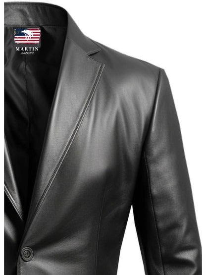 Men Black Biker Leather Blazer - Leather Coats for Men